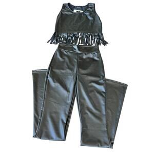 Lucky & Blessed 2 piece set fringed leather look top and bell bottoms, Women's S